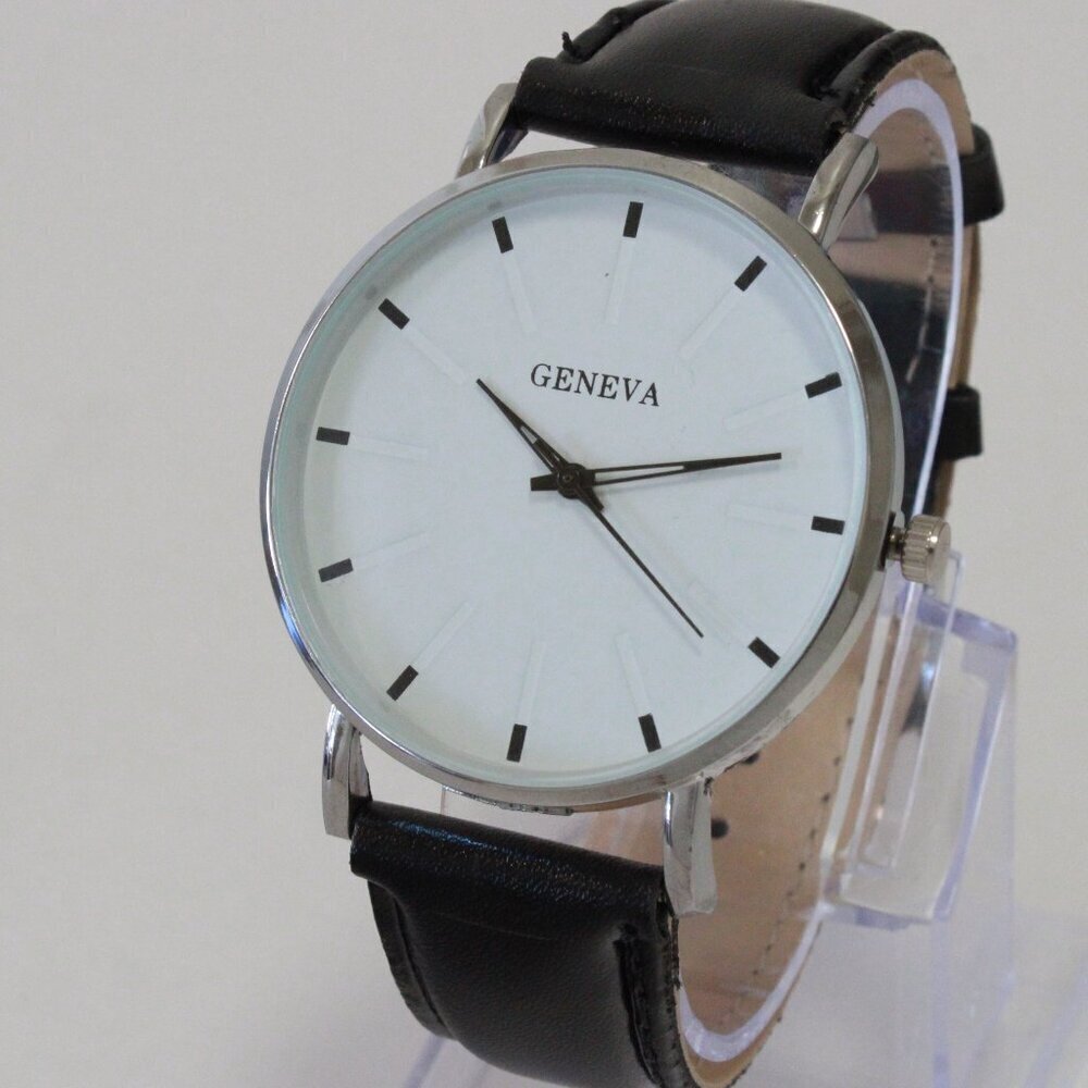Men's Minimalist Fashion Watch Silver Case White Dial Black Strap 40mm - Picture 4 of 12